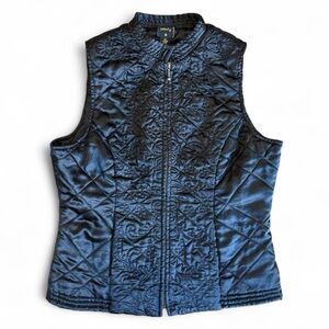 Black Quilted Vontage Embroidered Vest with Toggle Pull